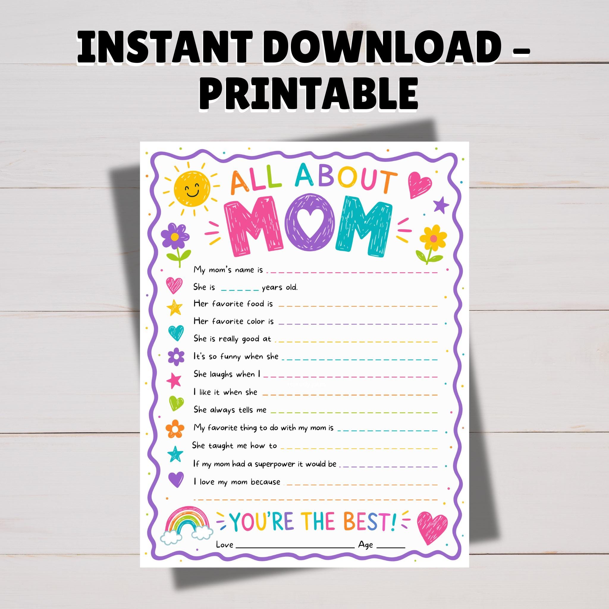 All About My Mom Printable, Mother's Day Questionnaire for Kids, Mom ...