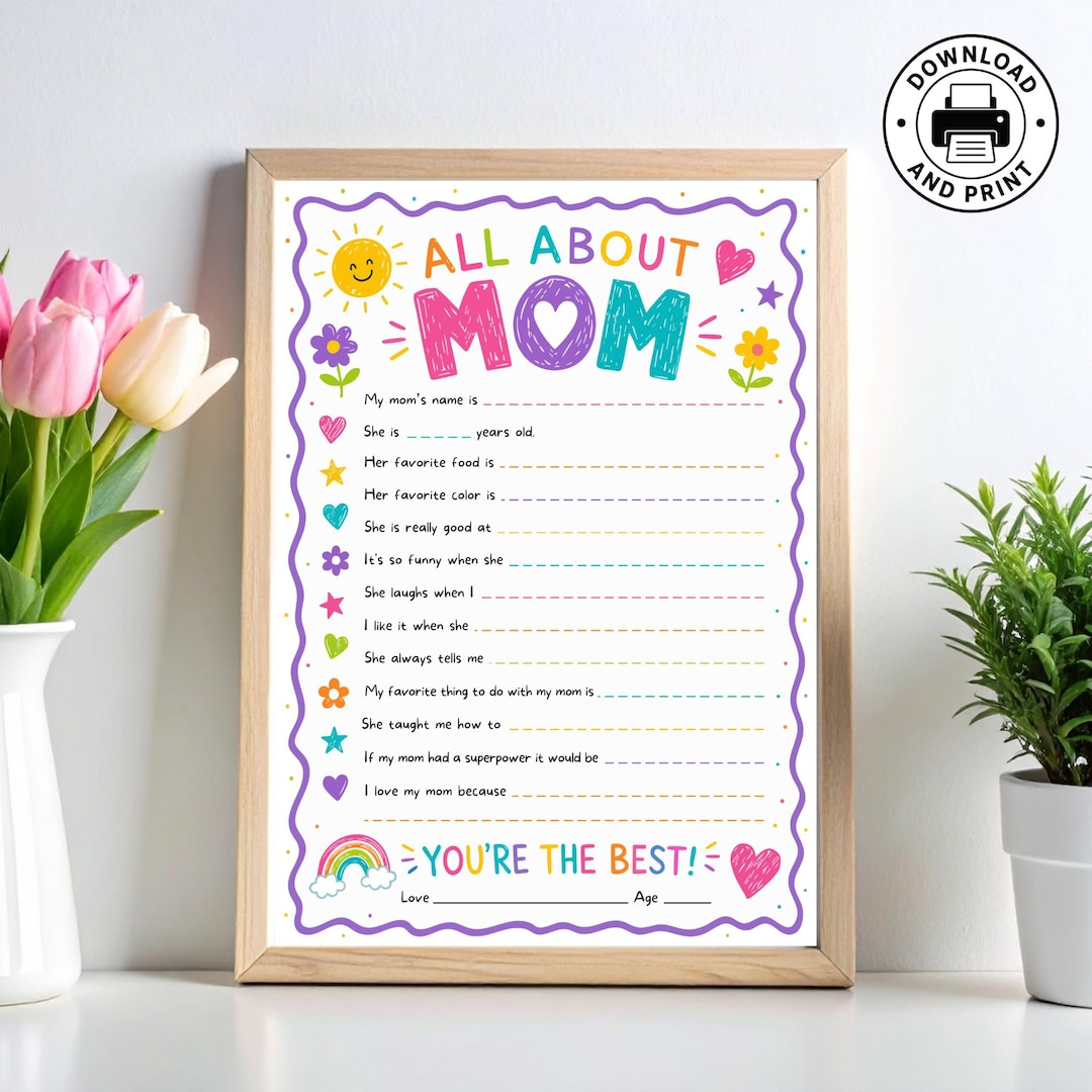 All About My Mom Printable, Mother's Day Questionnaire for Kids, Mom ...