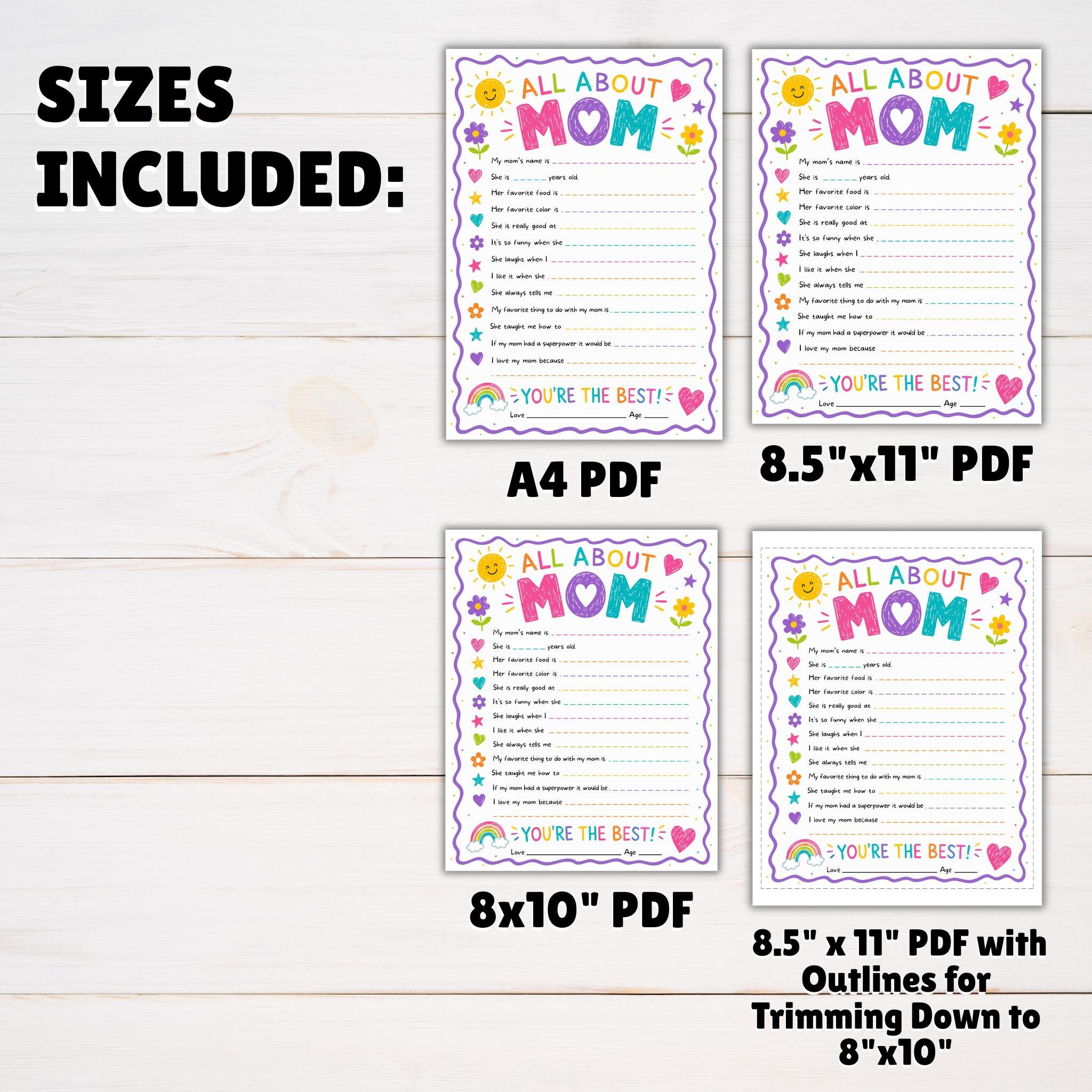 All About My Mom Printable, Mother's Day Questionnaire for Kids, Mom ...