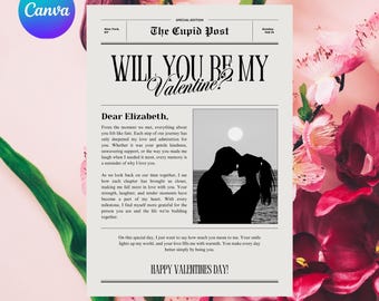 Valentines Cupid Post Newspaper | Editable Canva Template | Custom Newspaper Template | Will You Be My Valentine