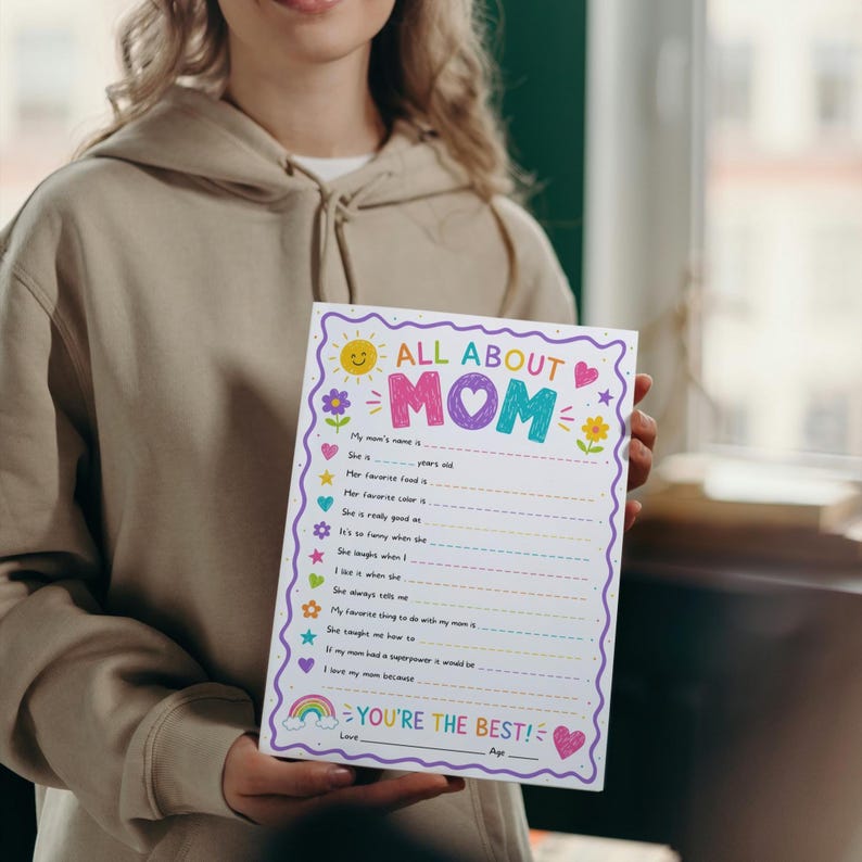 All About My Mom Printable, Mother's Day Questionnaire for Kids, Mom ...