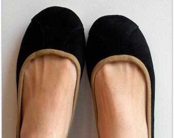 Black Suede Ballet Flats: Handmade Leather Women's Shoes