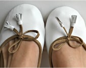 COCO- White leather ballet flats size / women's shoes/ wedding shoes/ bridal.