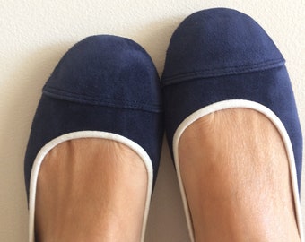 LIMITED EDITION. LUNAR. Navy suede flats/ suede flat shoes/ women's ballet flats.