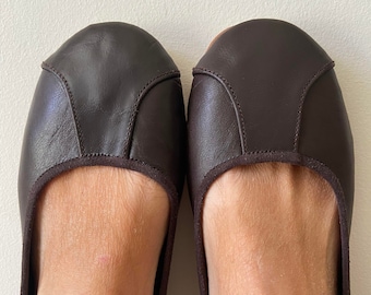 Vintage Brown Suede Flats: Handmade Leather Ballet Shoes