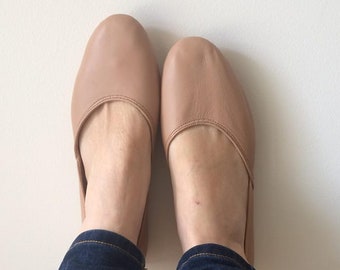 MAYA. Latte Leather Ballet Flats/ Women's  Leather Shoes/ Latte leather. Available in different sizes.