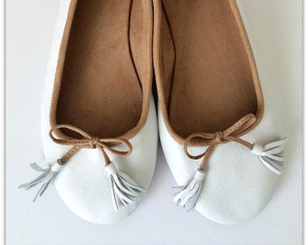 COCO- White leather ballet flats size / women's shoes/ wedding shoes/ bridal.