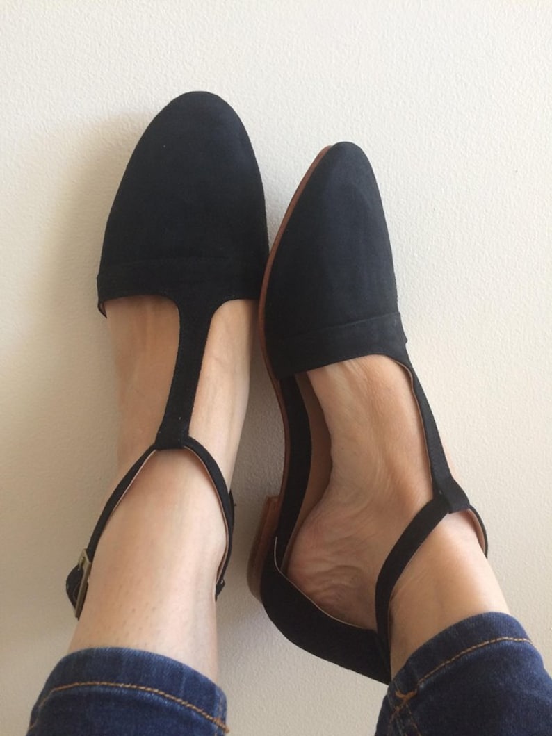 LACEY. Black T-Bar / women shoes / suede flat sandals / women flats / Black suede flats. Available in different colours image 2