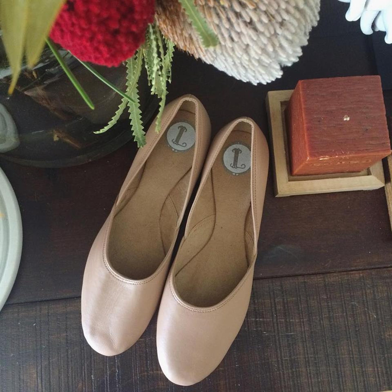 maya. latte leather ballet flats/ women's leather shoes/ latte leather. available in different sizes.