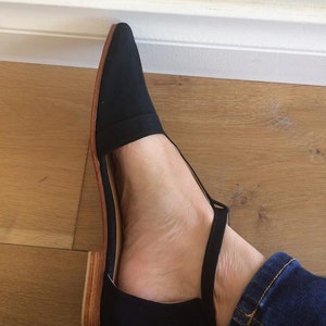 LACEY. Black T-Bar / women shoes / suede flat sandals / women flats / Black suede flats. Available in different colours image 7