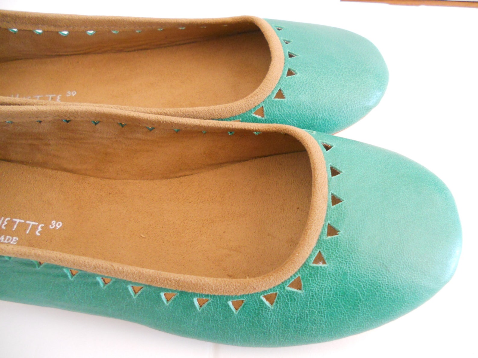 aztec. sea-green leather ballet flats/ women's leather shoe/ cut-out flats-available to custom order only early 2019