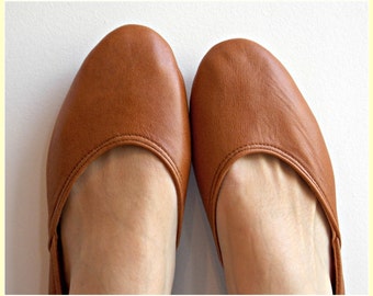 MAYA. Tobacco Brown Leather Ballet Flats/ Women's Leather Shoes/ flat shoes/ pointy toe shoes. Available in different colours & sizes