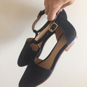 LACEY. Black T-Bar / women shoes / suede flat sandals / women flats / Black suede flats. Available in different colours image 4
