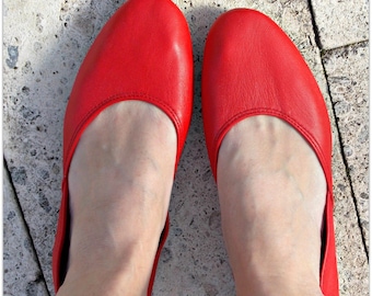 MAYA. Red Leather Ballet Flats/ Women's shoes/ Bridal flats.