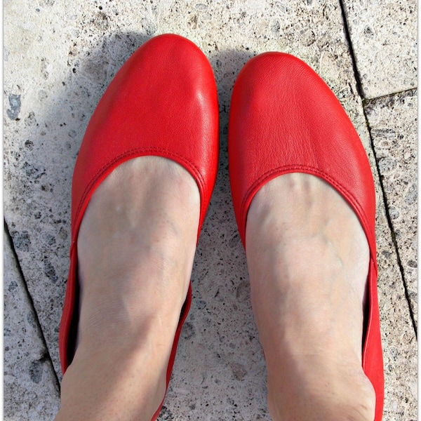 MAYA. Red Leather Ballet Flats/ Women's shoes/ Bridal flats.