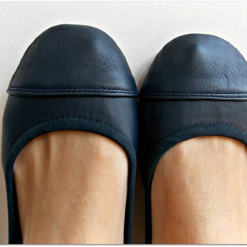 navy flats leather
