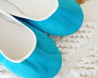 Sky Blue Suede Flats: Women's Leather Ballet Shoes