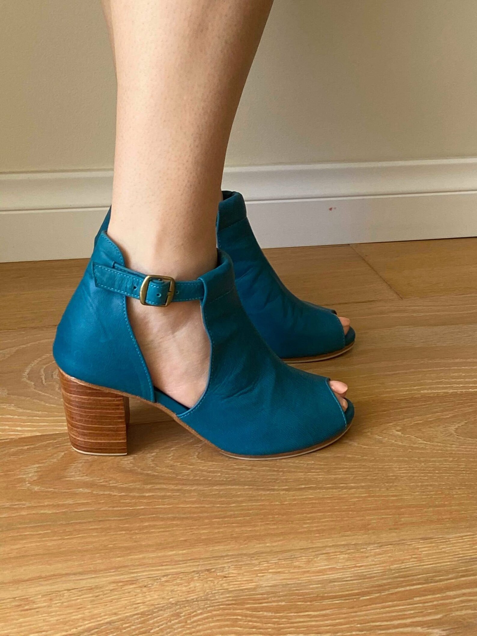 SIA. Petrol Blue Leather Boots / Women's High Heel Shoes/ Etsy