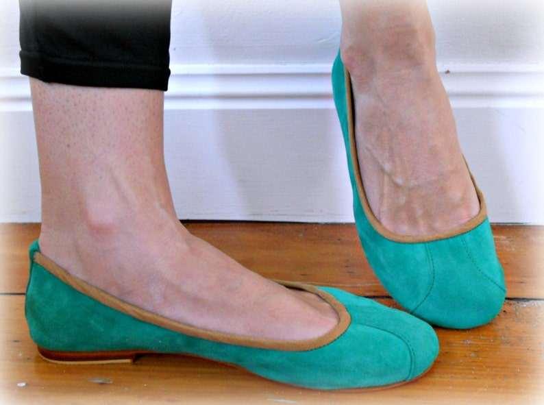 ISLANDER. Sea green flats / women shoes / leather flat shoes / women flats / Green suede flats. Available in different colours image 4