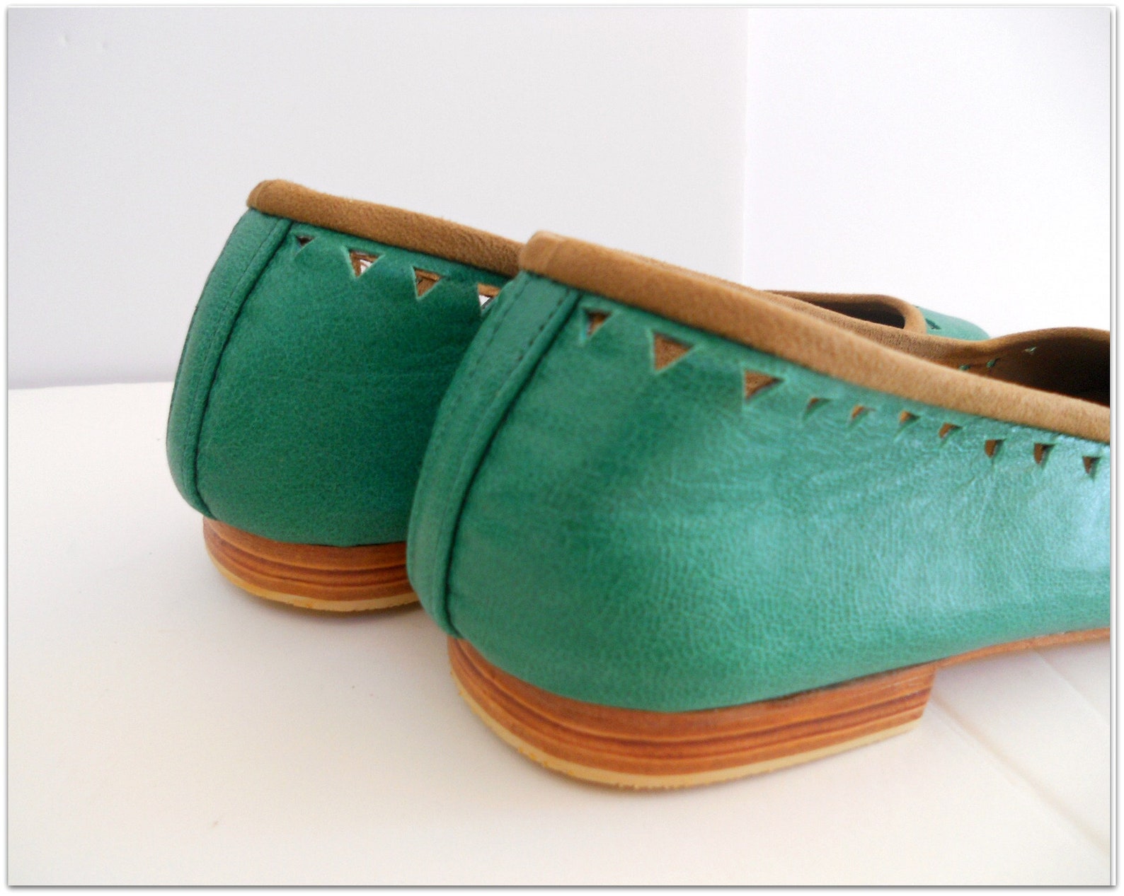 aztec. sea-green leather ballet flats/ women's leather shoe/ cut-out flats-available to custom order only early 2019