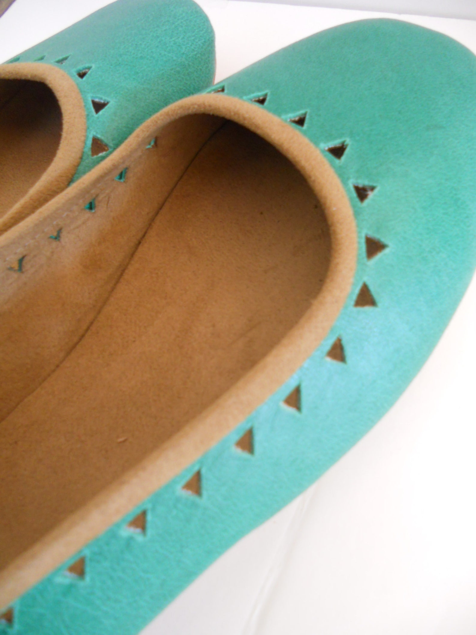 aztec. sea-green leather ballet flats/ women's leather shoe/ cut-out flats-available to custom order only early 2019