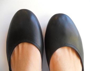 MAYA. Black Leather Ballet Flats/ Women's shoes/ Bridal flats. Available in different colours & sizes