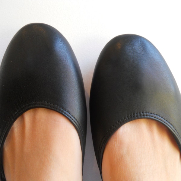 MAYA. Black Leather Ballet Flats/ Women's shoes/ Bridal flats. Available in different colours & sizes