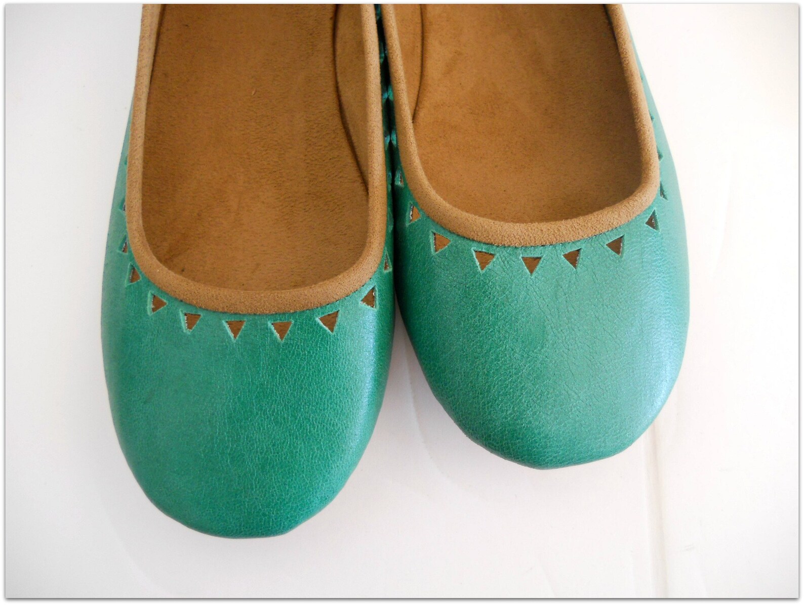 aztec. sea-green leather ballet flats/ women's leather shoe/ cut-out flats-available to custom order only early 2019