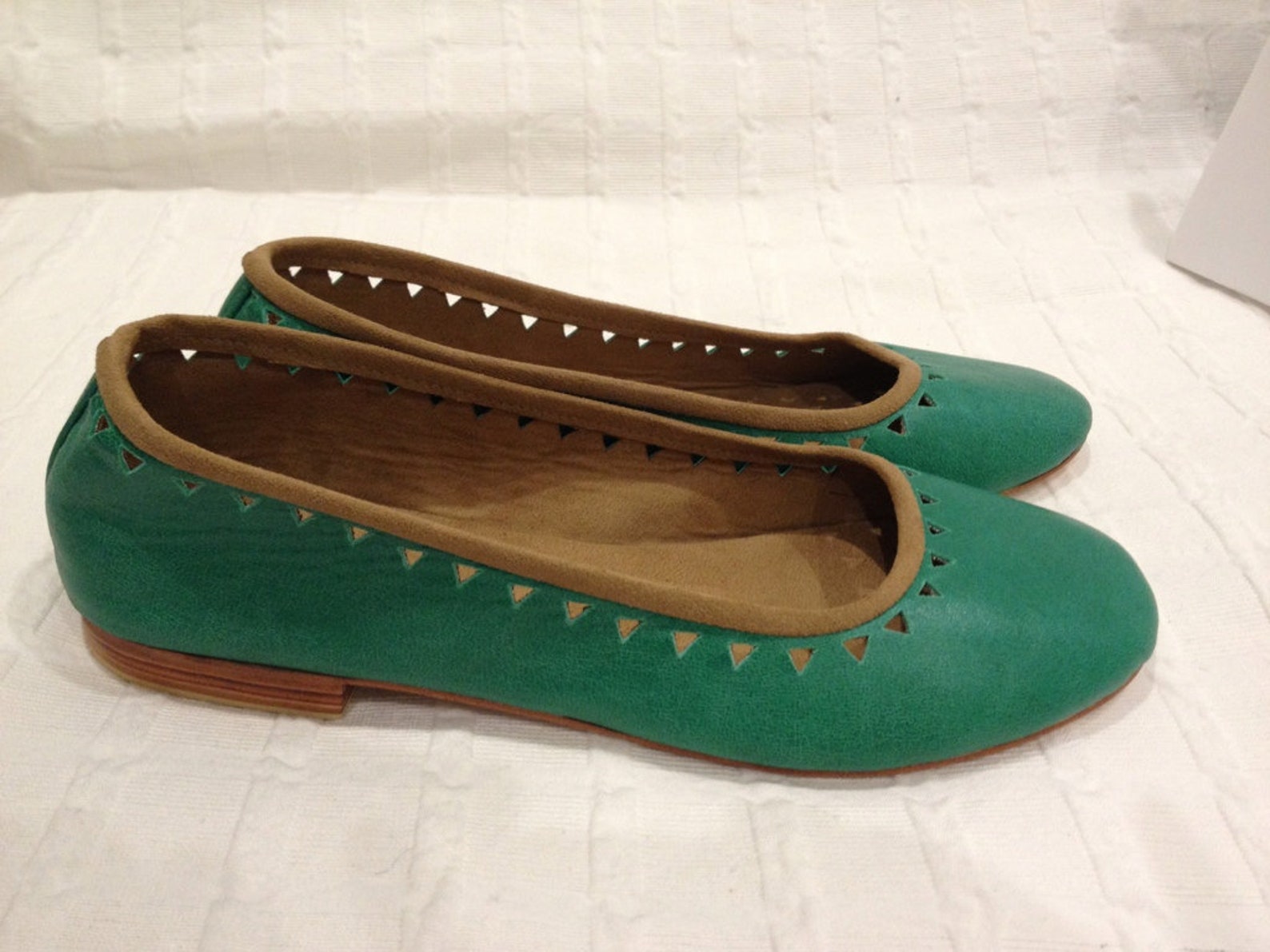 aztec. sea-green leather ballet flats/ women's leather shoe/ cut-out flats-available to custom order only early 2019