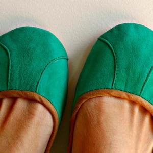 ISLANDER. Sea green flats / women shoes / leather flat shoes / women flats / Green suede flats. Available in different colours