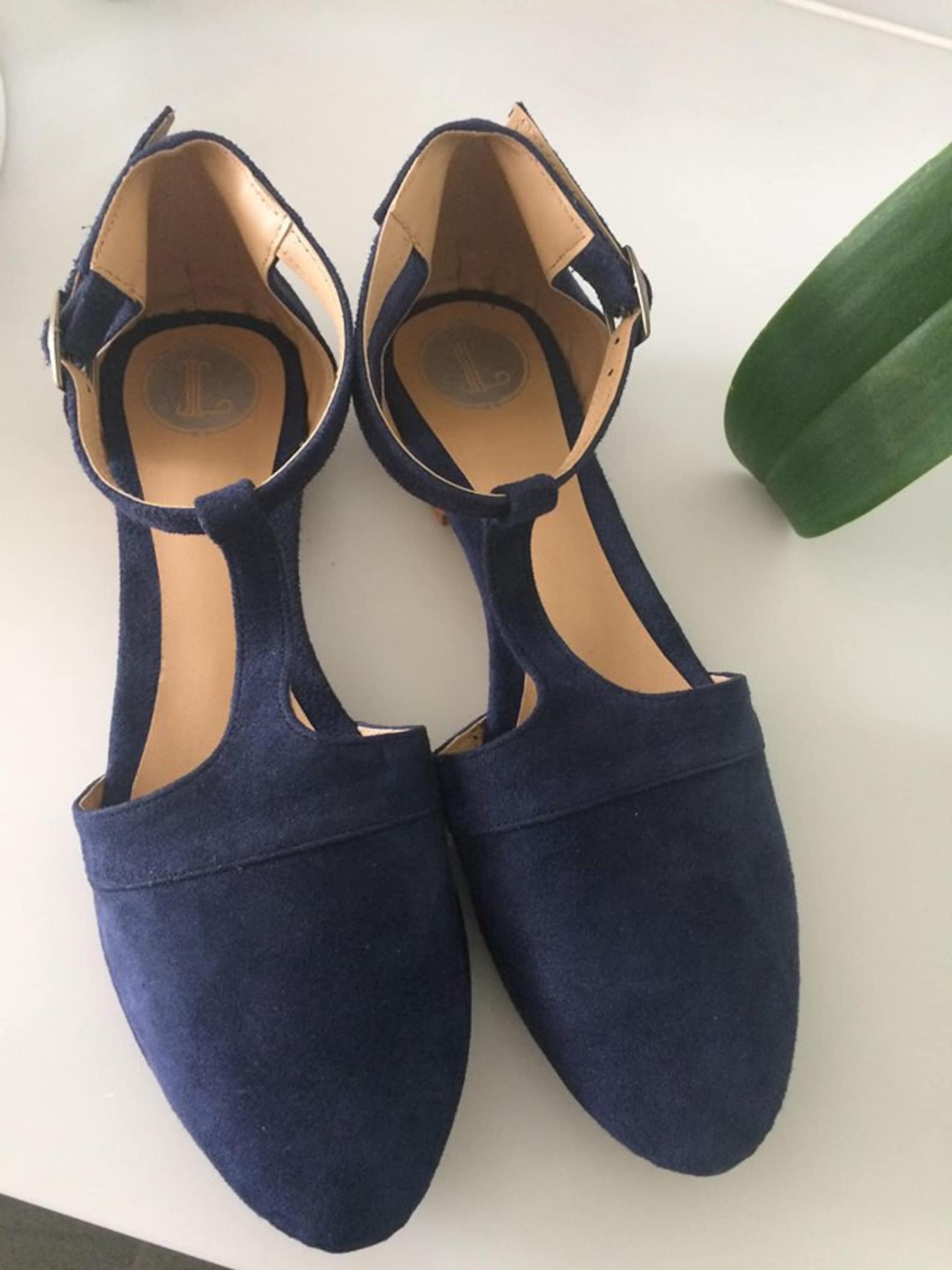 LACEY. Navy T-bar / Women Shoes / Suede Flat Sandals / Women - Etsy