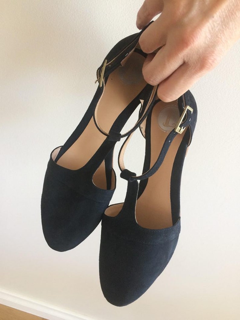 LACEY. Black T-Bar / women shoes / suede flat sandals / women flats / Black suede flats. Available in different colours image 6