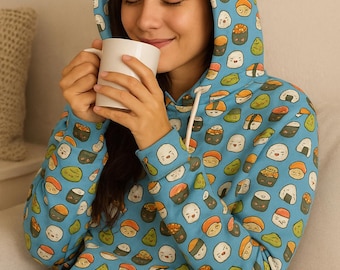 Kawaii Sushi Print Hoodie – Anime Foodie Pullover