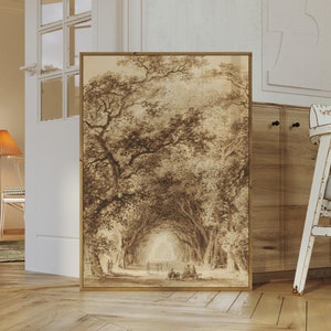 Rococo Landscape Sketch Art Print, Vintage Drawing Print, Digital Download, Printable Wall Art, Fragonard Painting, Neutral Tone Art, A-73