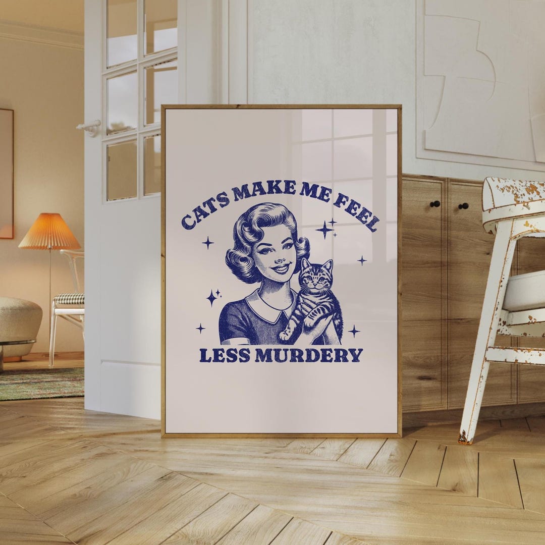Retro Cat Art Print, Funny Vintage Wall Art, Digital Download ...