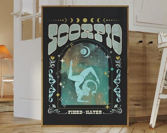 Scorpio Zodiac Art Print, Art Nouveau Astrology Wall Art, Scorpio Poster, Retro Wall Art, Art Nouveau Poster, Vintage Astrology Scorpio Gift