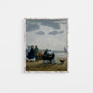Vintage kustkunstdruk, impressionistisch schilderij, digitale download, afdrukbare muurkunst, kustkunst vintage print, decor Lake House, A-72