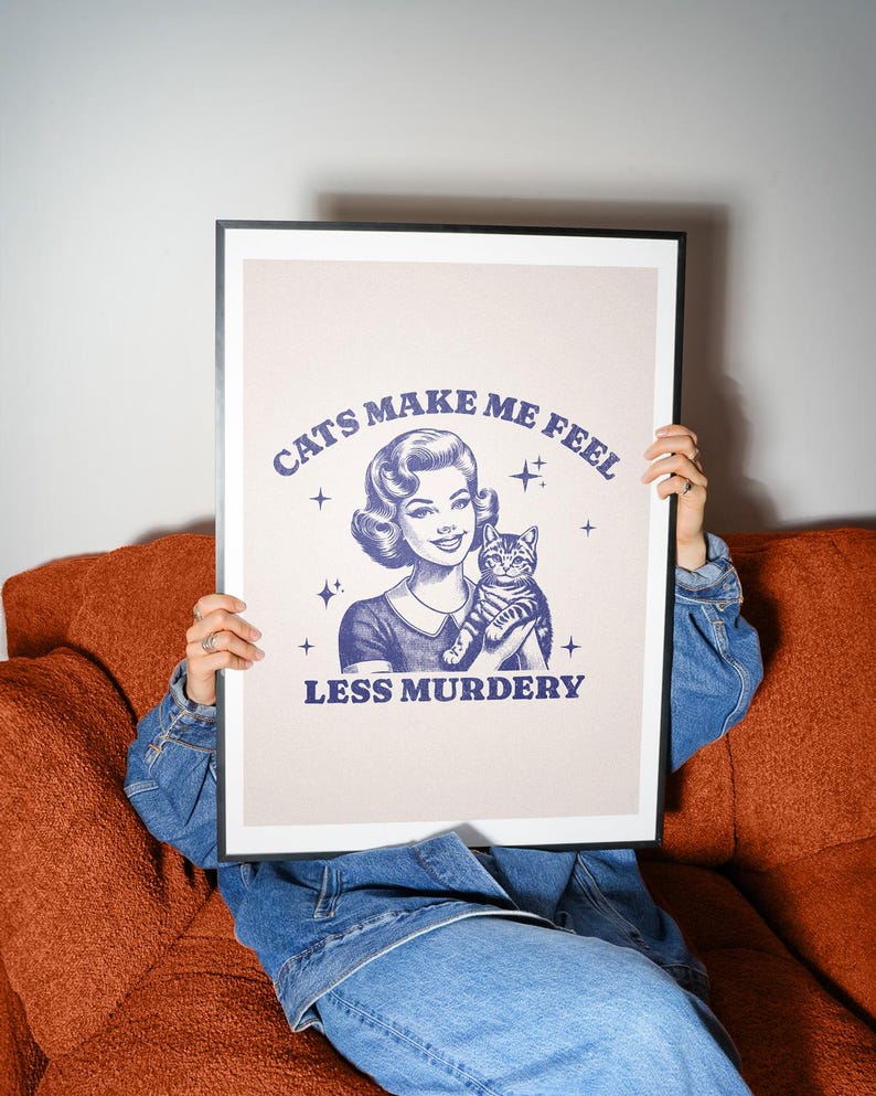 Retro Cat Art Print, Funny Vintage Wall Art, Digital Download ...