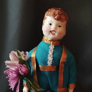 Rare Shackman Porcelain Boy Doll: 11&quot; Vintage Collectible