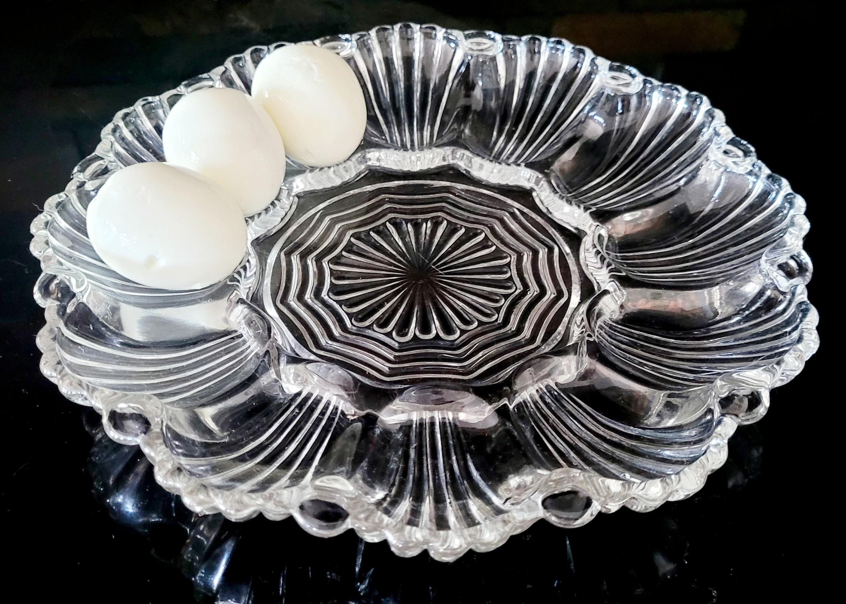 ヴィンテージ アンカーホッキング デビルドエッグプラッター：クリア