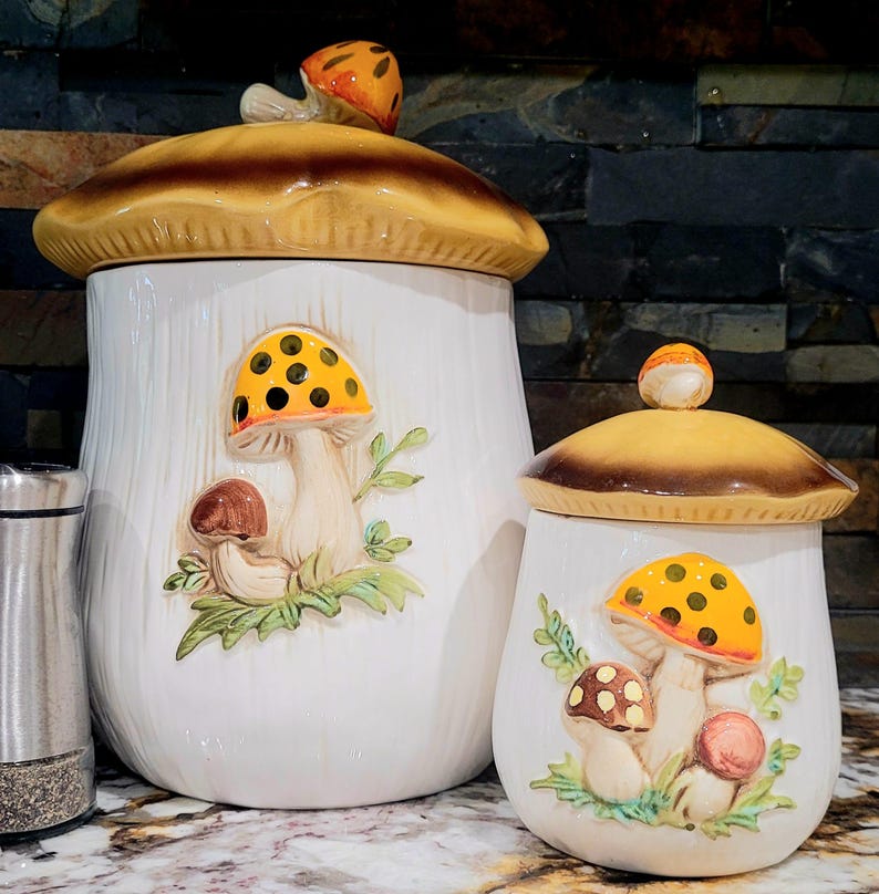 1978 Sears Merry Mushroom Canister Set - Vintage Ceramic Kitchen Jars ...