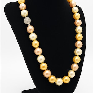 12mm Multi-Color Pearl Necklace: South Sea Shell Pearls, Crystal Clasp