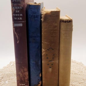 Vintage boekenset: antieke decoratieve klassiekers, neutrale boekenstapel