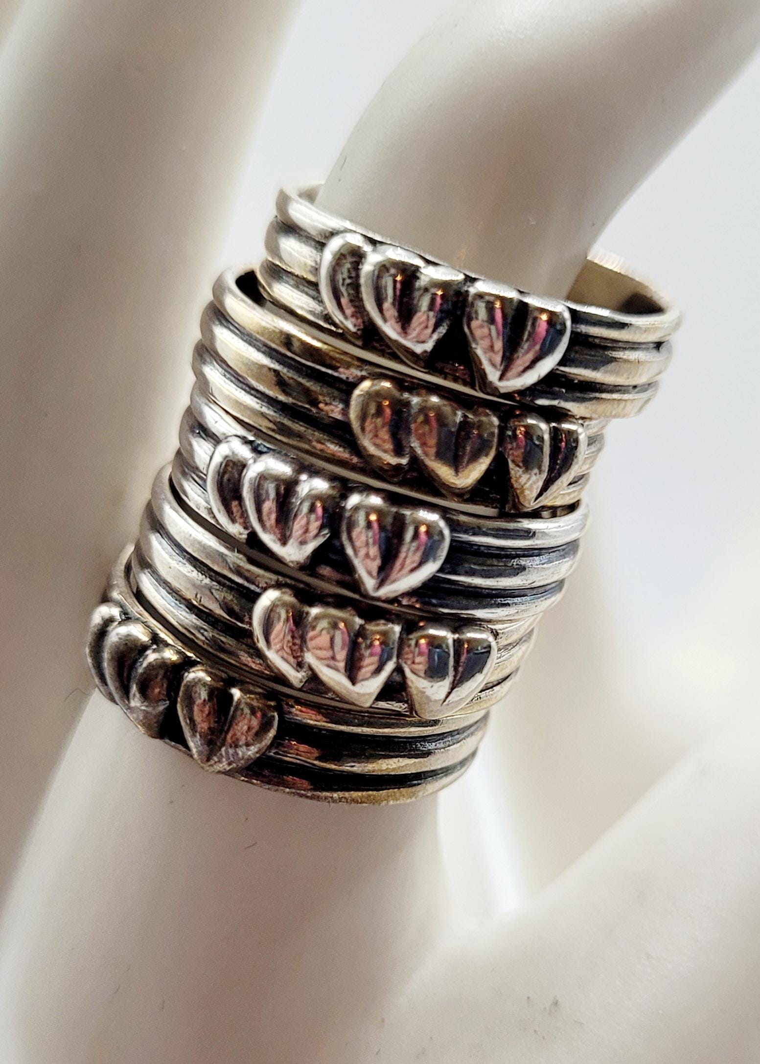 Anelli Donna In Argento Massiccio Stile Bohémien Vintage – 6 Pezzi Con Motivi Floreali E Cuore, Impilabili, Regalo Per Mamma E Moglie