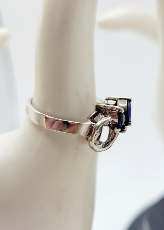 925 Sterling Silver Floral Bypass Ring LS Mark Blue Marquise