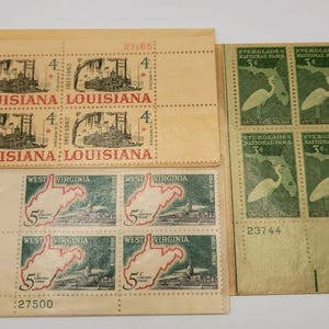 Vintage U.S. Statehood Stamp Blocks – Louisiana, Florida, West Virginia | 1950s–60s Mint Collector Set