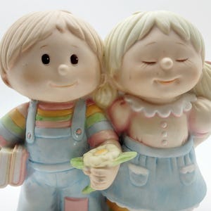 Vintage 1983 Jennifer & Josh Ceramic Coin Bank: Wallace Berrie Figurine