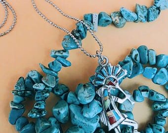 Bethza Collar Kokopelli Turquesa De Plata De Ley 925 Con Del