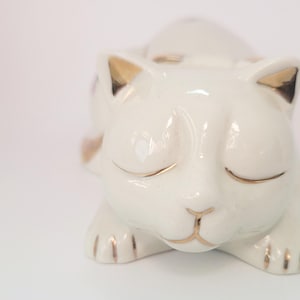 Vintage Baum Bros Formalities Sleeping Cat Figurine – Porcelain Floral Gold Trim Collectible