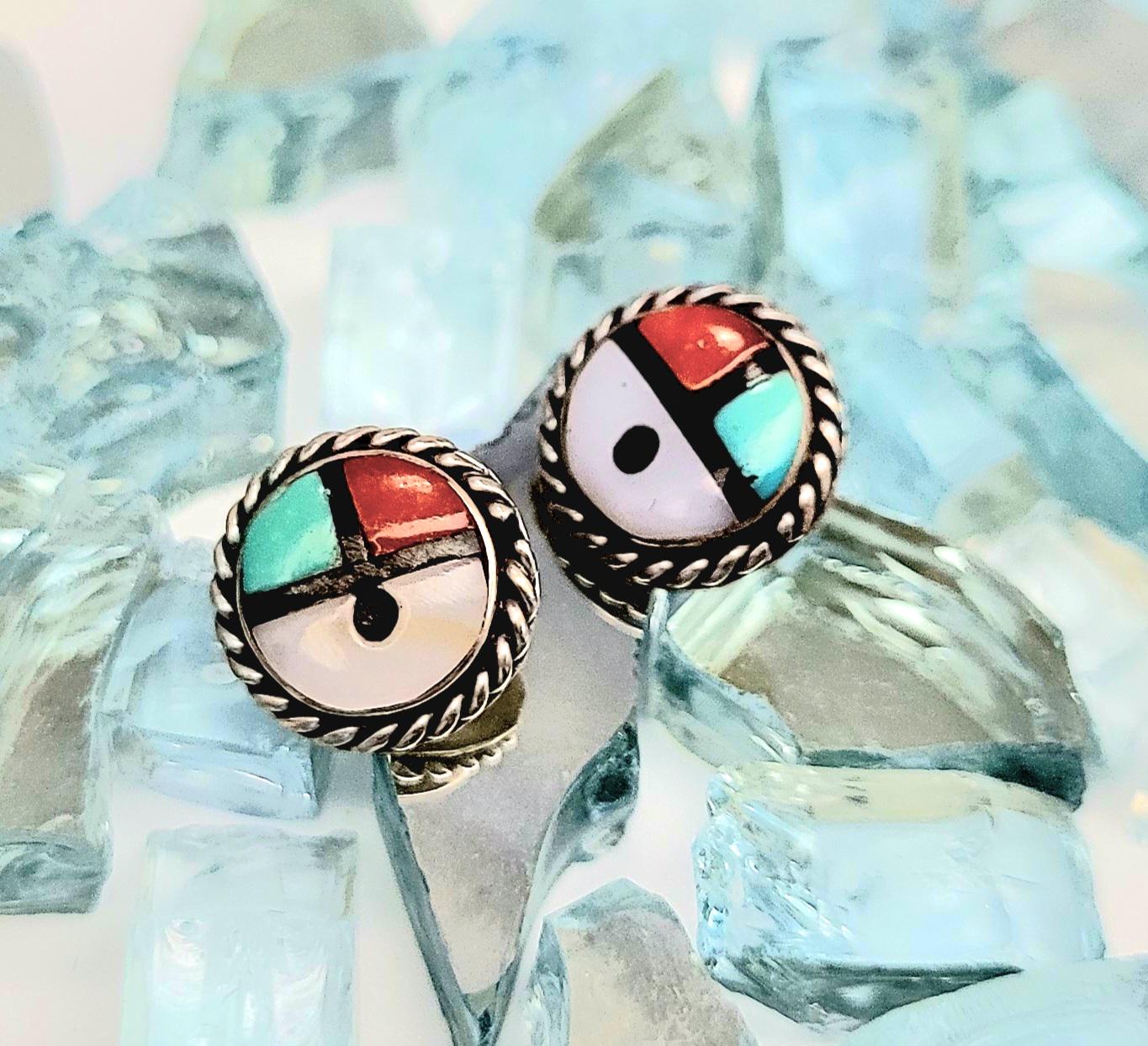Vintage Zuni Sunface Sterling Silver Jewelry Set: Native American